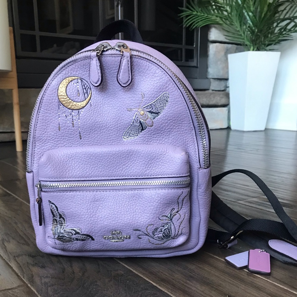 Coach x Chelsea Champlain Tattoo Leather Charlie Backpack, Lilac Purple, F77899
